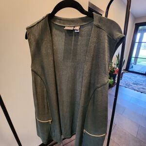 Chico's Black Dark Green Vest Gold Zippers On Pockets Size Xl